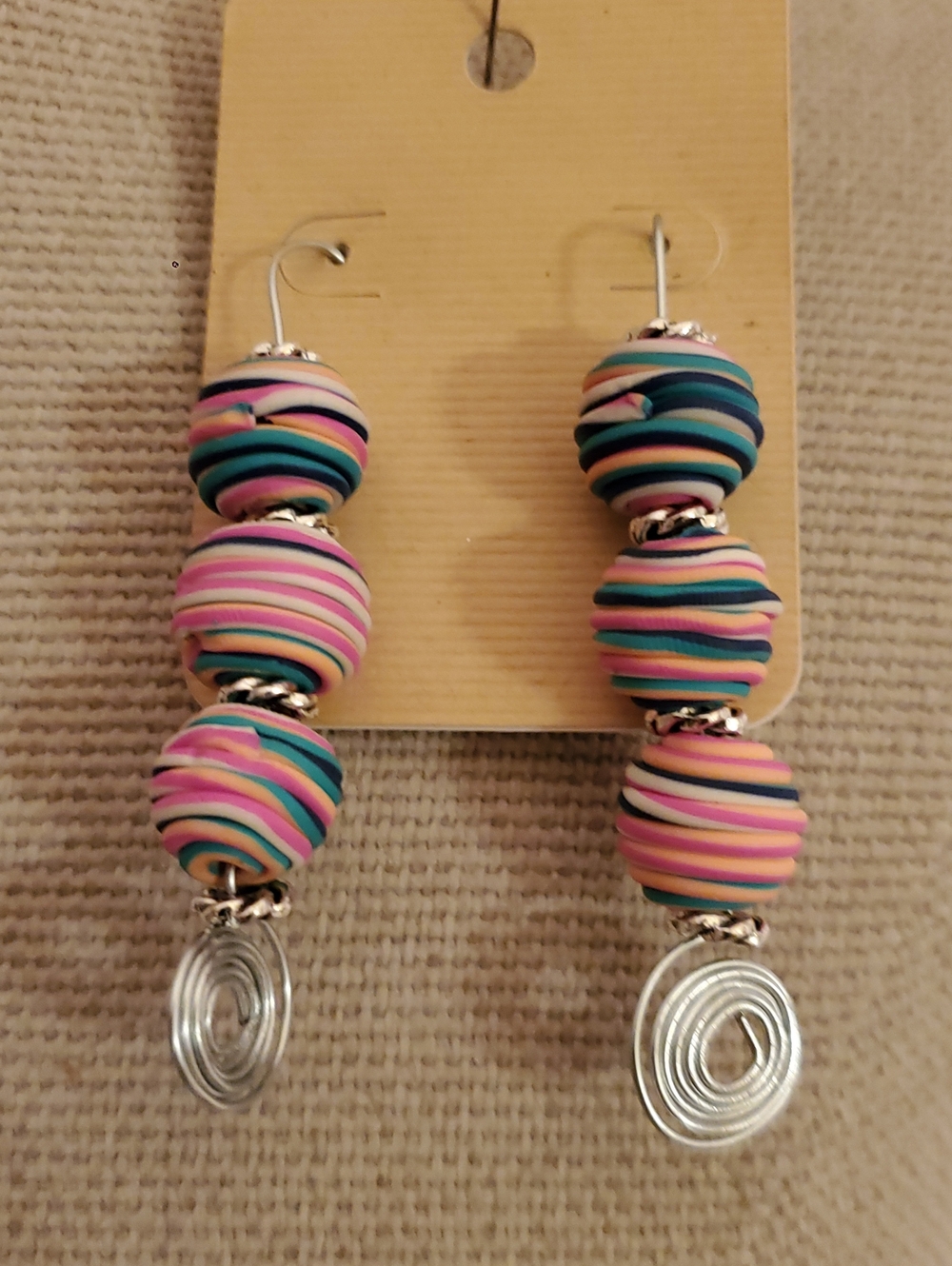 Colorful Striped Bead Drop Earrings - Multicolor
